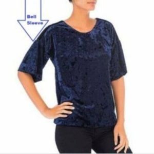 BOBEAU Blue Velvet Flare Bell Sleeve Scoop Neck Top Shirt Plus Size 3X